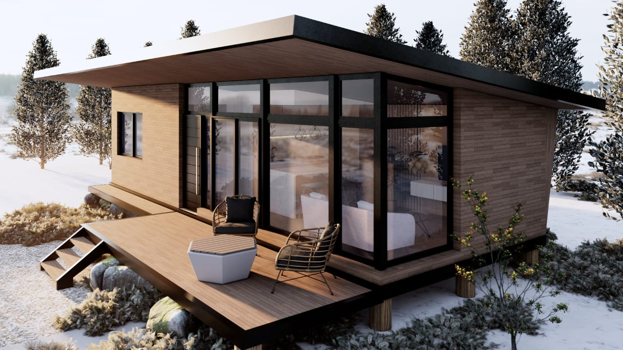 Vivienda modular premium implantada en un entorno de montaña