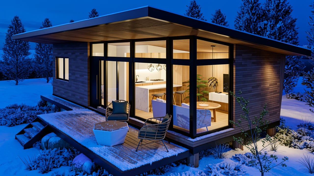 Vivienda modular premium en un entorno nevado
