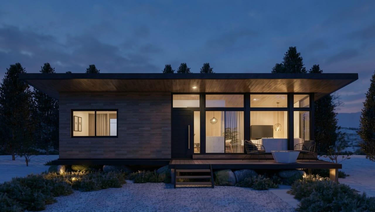 Vivienda modular compacta diseñada a medida en un entorno de montaña