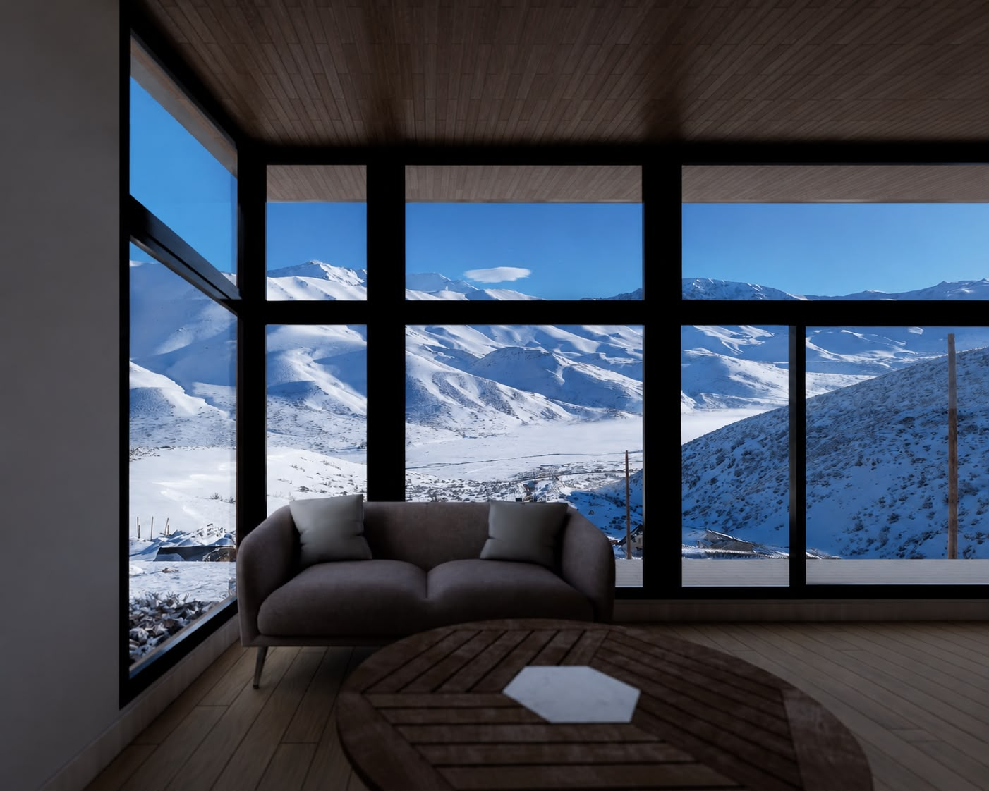 Interior de una vivienda modular diseñada a medida con áreas sociales y privadas