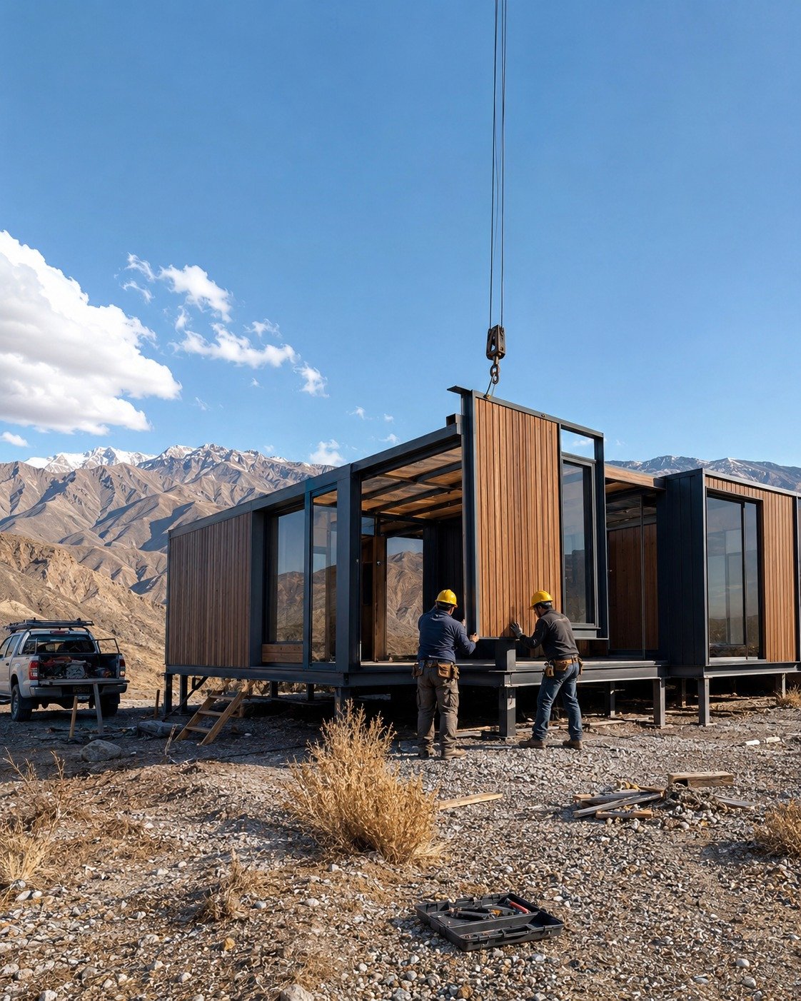 Instalación de una unidad modular mediante grúa para ampliar un proyecto existente