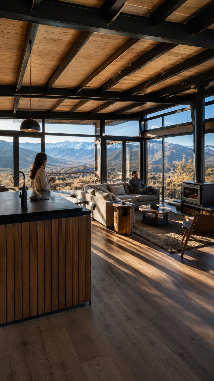 Cocina y comedor contemporáneos con vistas panorámicas